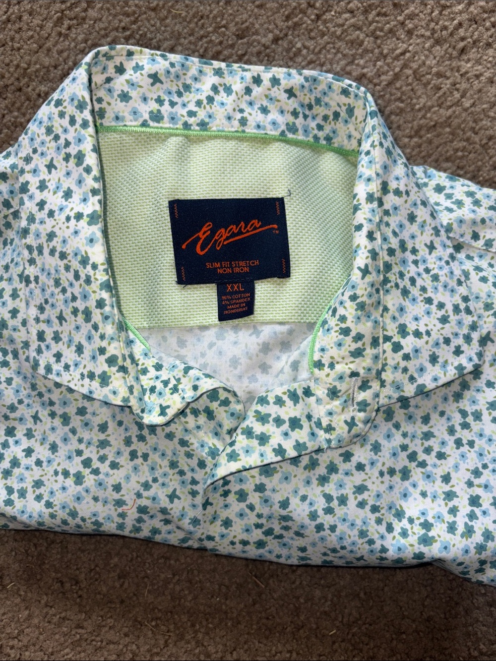 Egara Men's Button-Down Floral Shirt - White, Green, Blue L/S